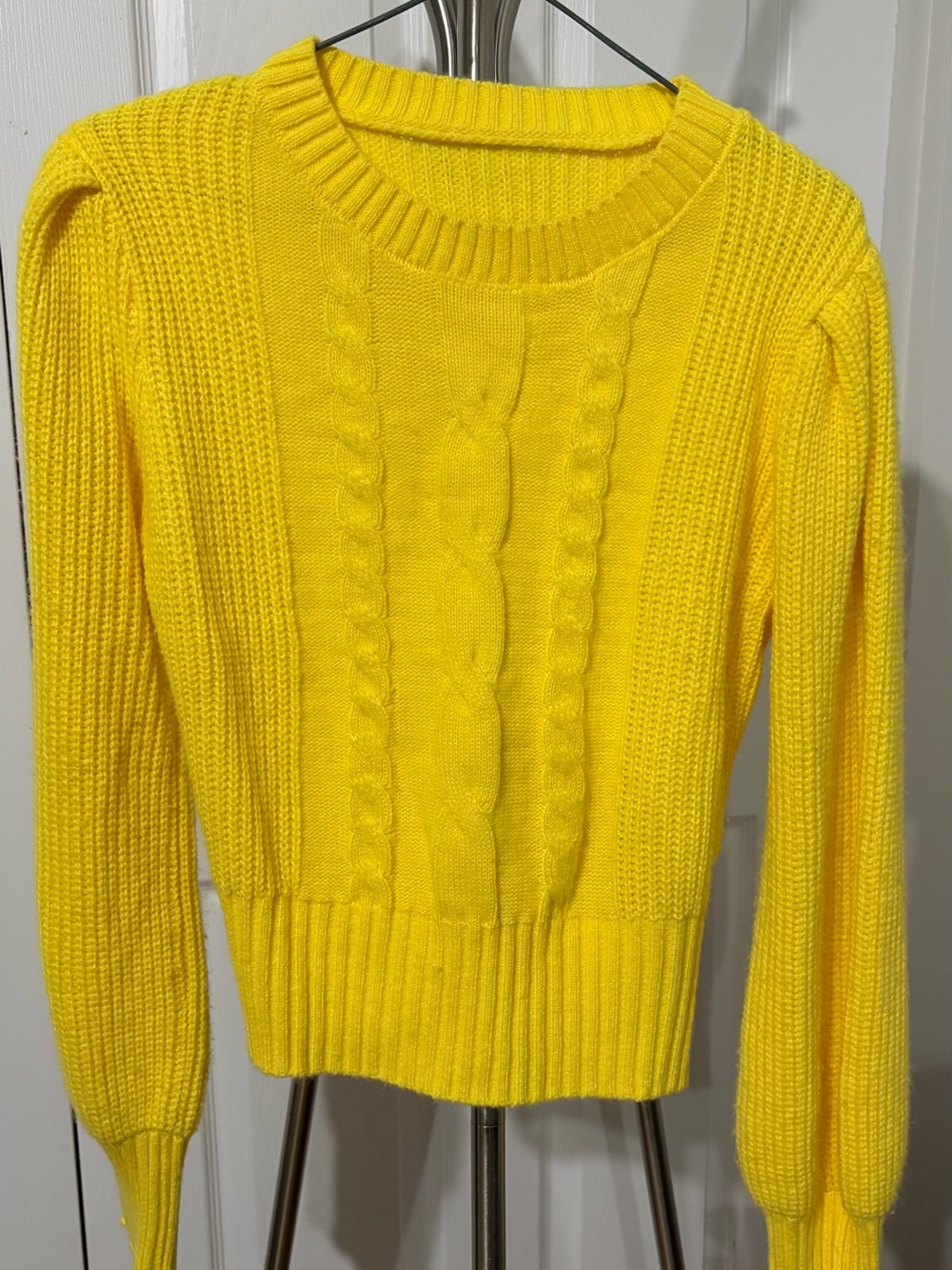 SHEIN Sunny Yellow Cable Knit Crewneck Sweater